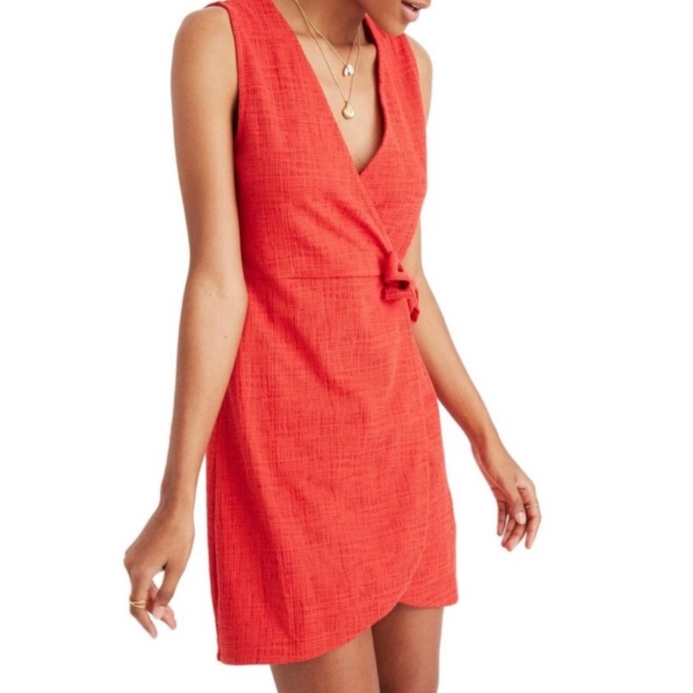 Madewell Texture & Thread Red Wrap Tie Sleeveless Dress XS NWOT
